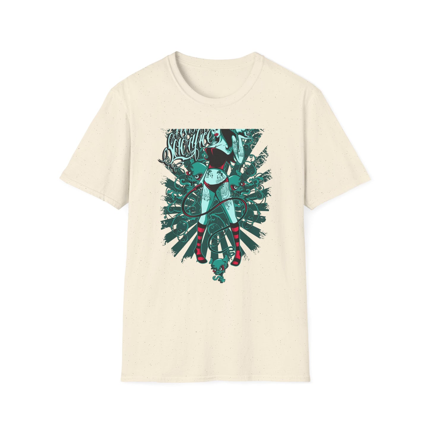 Bold 'Feast of Sacrifice' T-Shirt - Edgy Pin-Up Girl, Flaming Skulls & Tattoo Art for Goth & Alternative Style