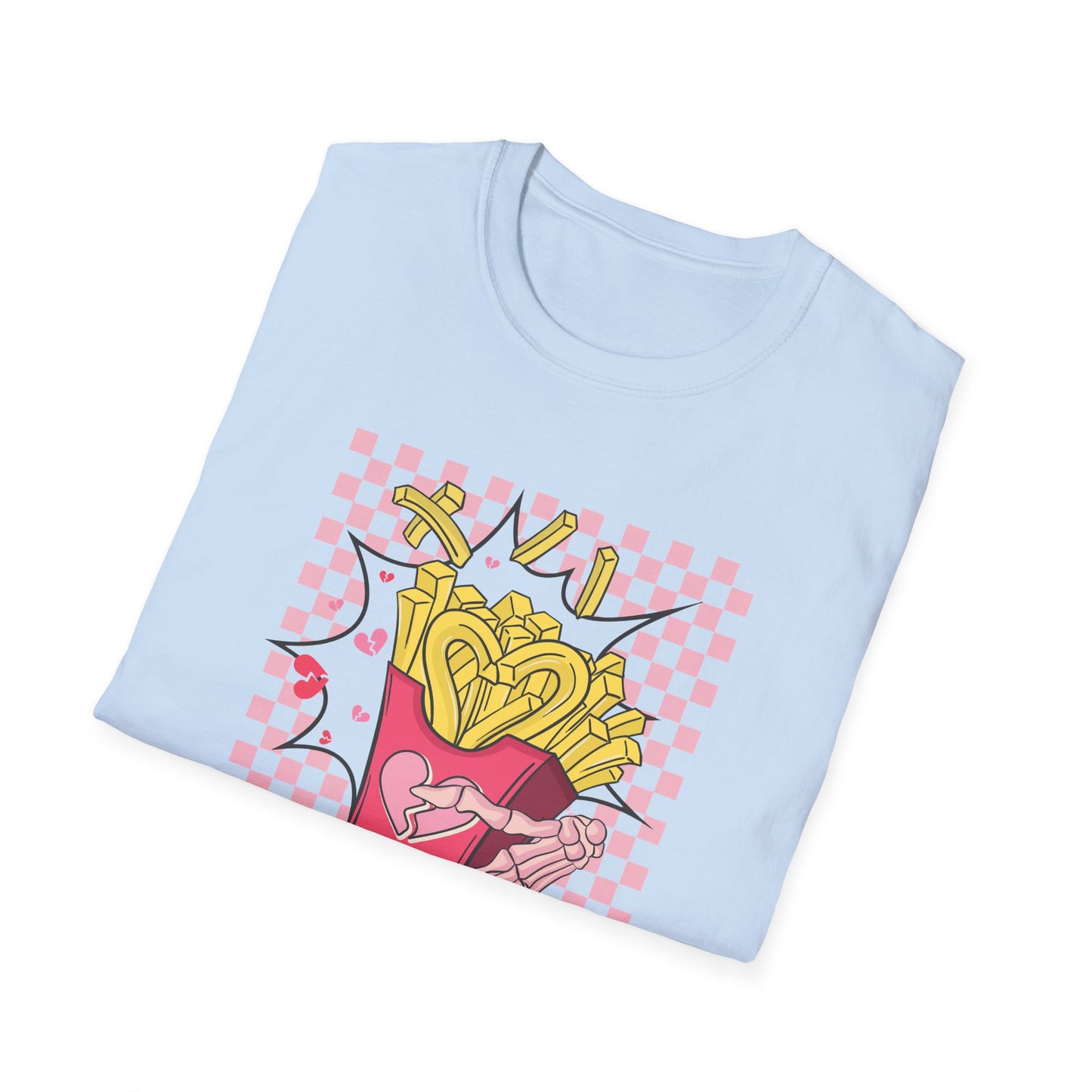 I Only Have Fries For You T-Shirt | Edgy Skeleton Hand & Broken Heart Fries Tee | Funny Foodie Alt Aesthetic Pink & Black Top