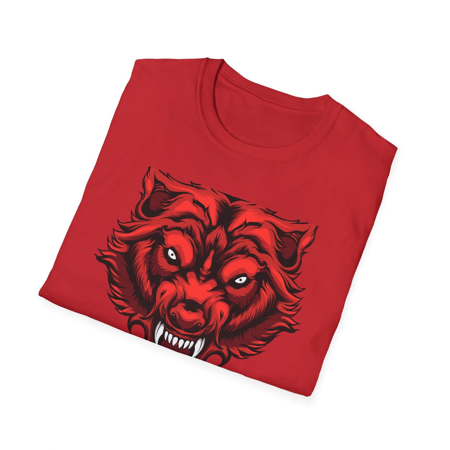 Fierce Red Snarling Beast T-Shirt: Unleash Your Inner Power - Aggressive Wolf Head Graphic Tee