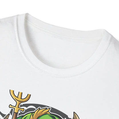Wicked Mischievous Green Imp T-Shirt | Cool Cartoon Devil with Trident & Checkered Pants | Edgy Graphic Tee