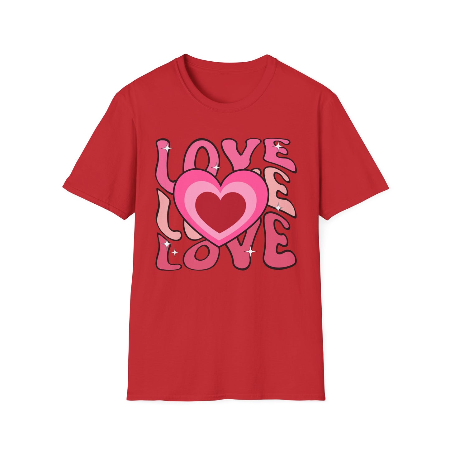 Groovy Pink Love Heart T-Shirt | Retro Y2K Sparkle Tee | Adorable Valentine's Day Gift for Her & Him