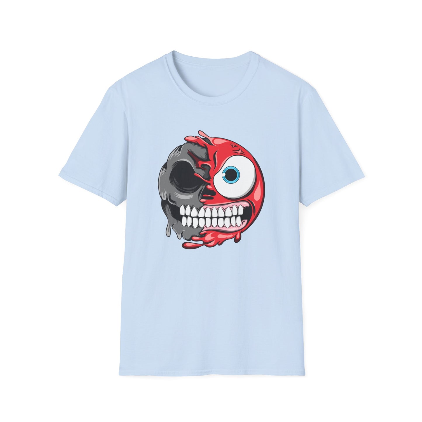 Awesome Split Personality Skull Emoji T-Shirt - Unique Edgy Design for Dark Humor & Bold Style
