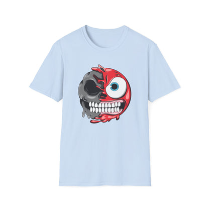 Awesome Split Personality Skull Emoji T-Shirt - Unique Edgy Design for Dark Humor & Bold Style