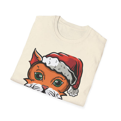 Festive Santa Cat T-Shirt with Candy Canes | Adorable Holiday Feline Tee | Purrfect Christmas Gift for Cat Lovers