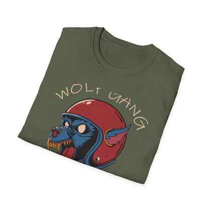 Fierce Wolf Gang T-Shirt | Aggressive Werewolf Biker Head in Retro Helmet Tee | Unleash Your Wild Spirit