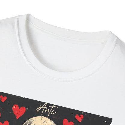 Anti Valentine Club Skeleton T-Shirt - Edgy Skull with Heart Sunglasses & Dripping Hearts | Grunge Anti-Love Tee