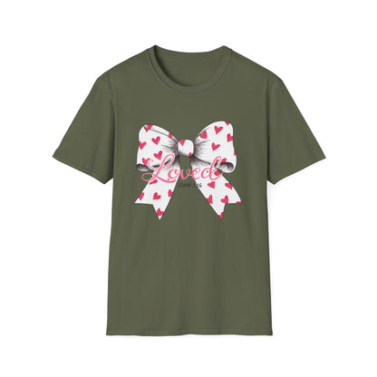 Inspiring 'Loved' John 3:16 T-Shirt | Christian Faith Tee with Hearts Bow | Beautiful Spiritual Gift for Women
