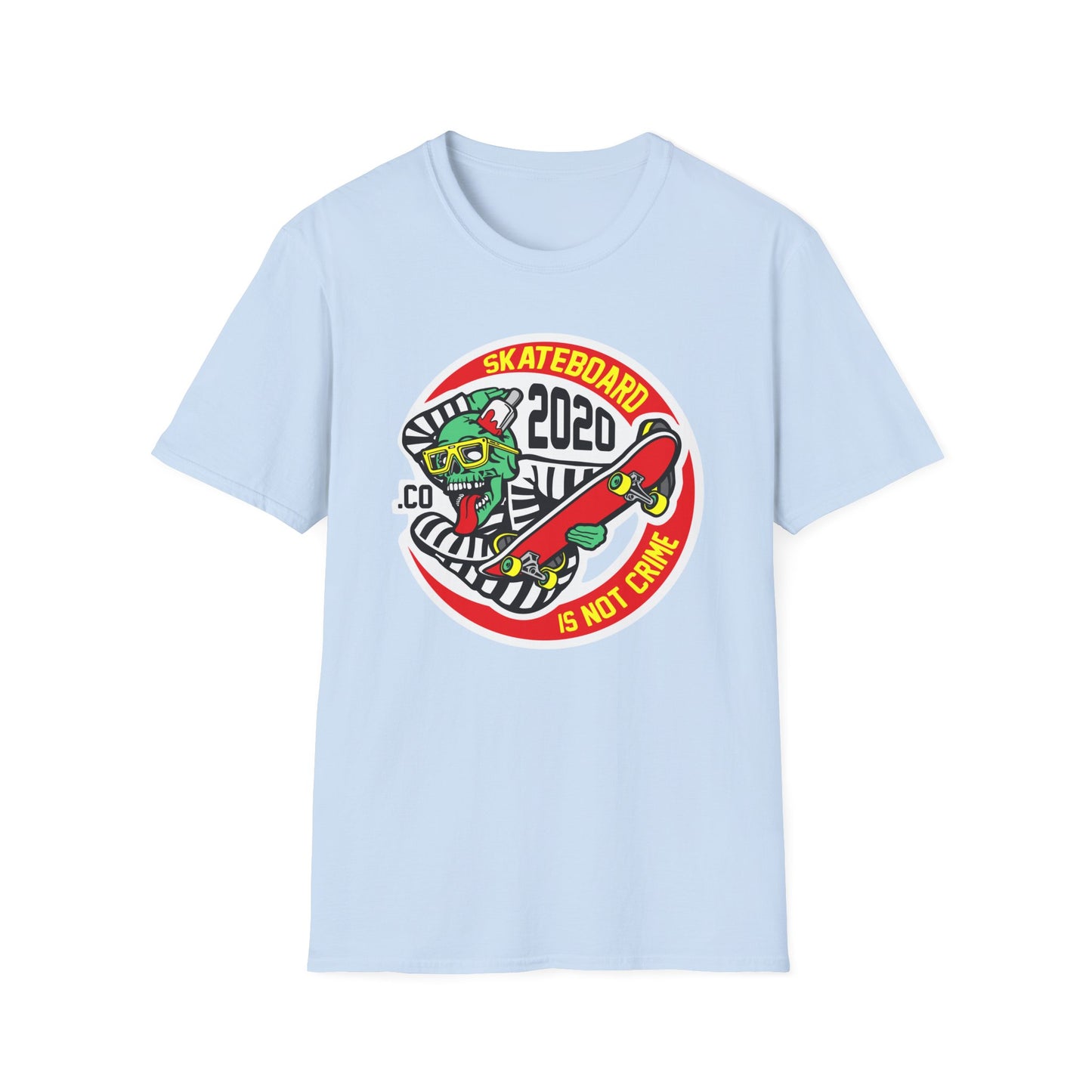 Rad Skater Zombie T-Shirt - 'Skateboard 2020 Is Not Crime' Bold Graphic Tee | Epic Streetwear Statement Apparel