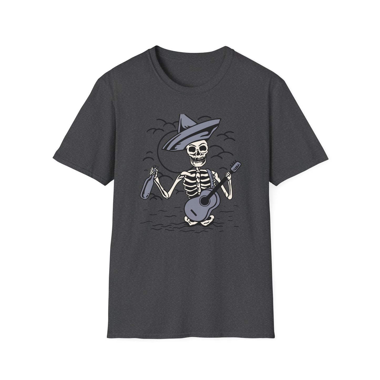 Screaming Skeleton Mariachi Band T-Shirt | Edgy Guitar & Tequila Skull Tee for Music Lovers & Day of the Dead Fans