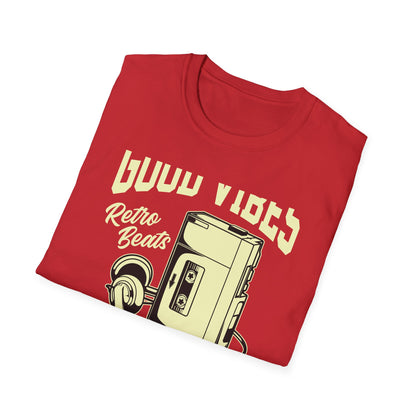 Awesome Retro 80s Music Good Vibes T-Shirt - Vintage Cassette Player & Headphones Tee | Nostalgic Portable Stereo Gift