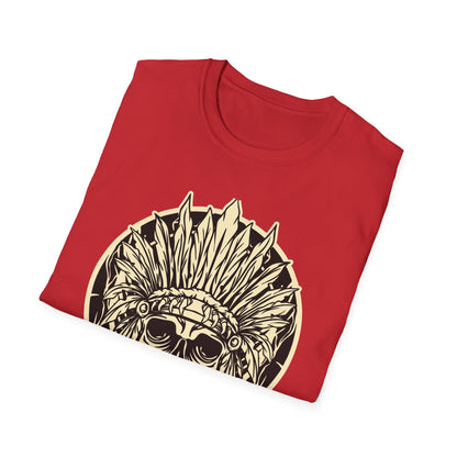 Striking Feather Headdress Skull T-Shirt | Mystic Tribal Warrior Graphic Tee | Bold Unique Apparel for Edgy Souls