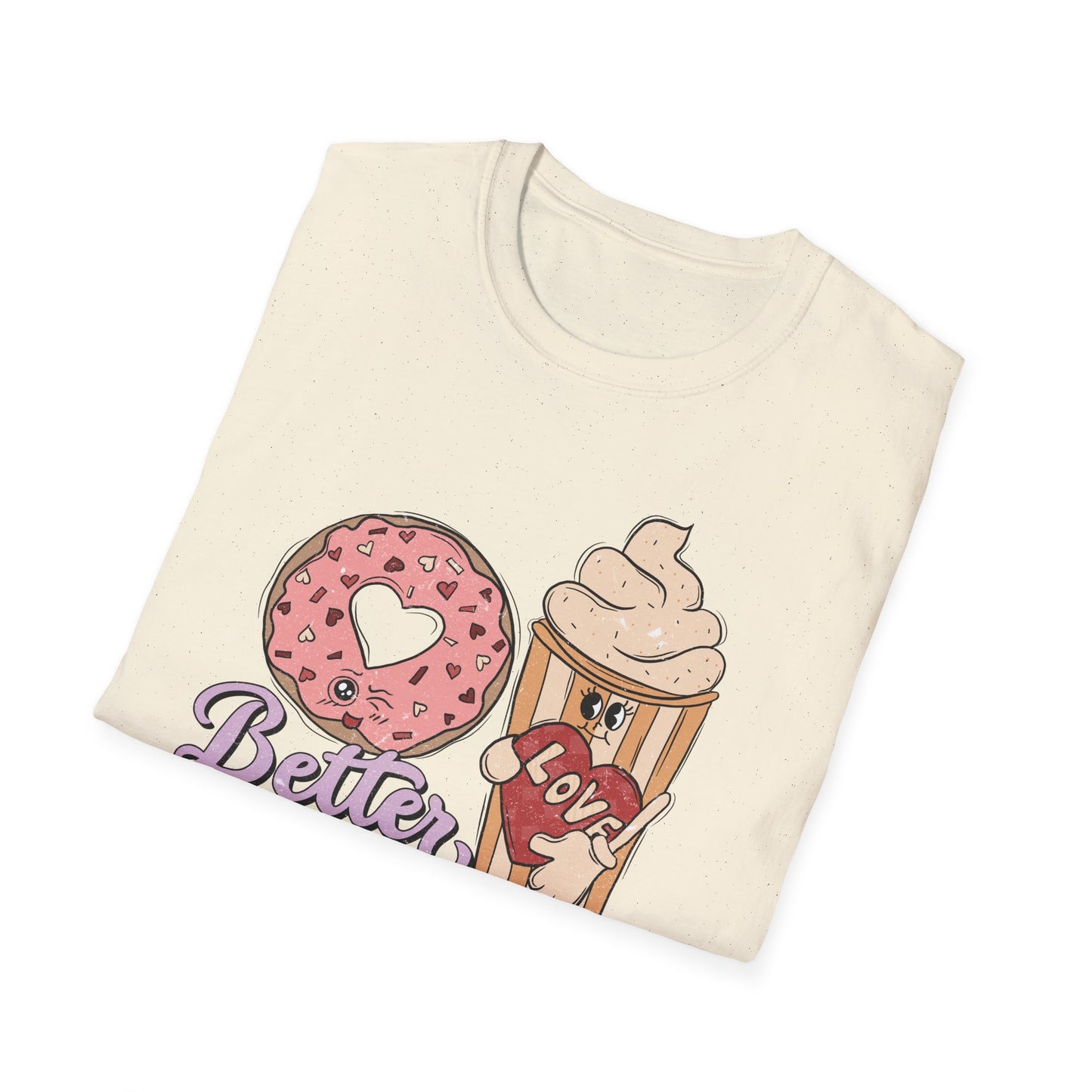 Adorable 'Better Together' Donut & Coffee Love T-Shirt | Retro Vintage Sweet Treat Couple's Tee | Perfect Valentine's Gift