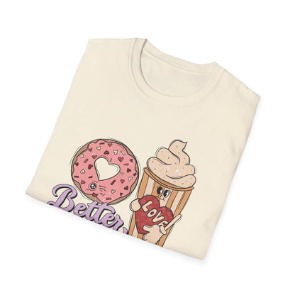 Adorable 'Better Together' Donut & Coffee Love T-Shirt | Retro Vintage Sweet Treat Couple's Tee | Perfect Valentine's Gift