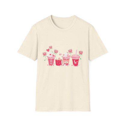Charming Valentine's Sweet Treats T-Shirt | Adorable Love Drinks & Hearts Tee | Perfect Romantic Gift for Couples & Her