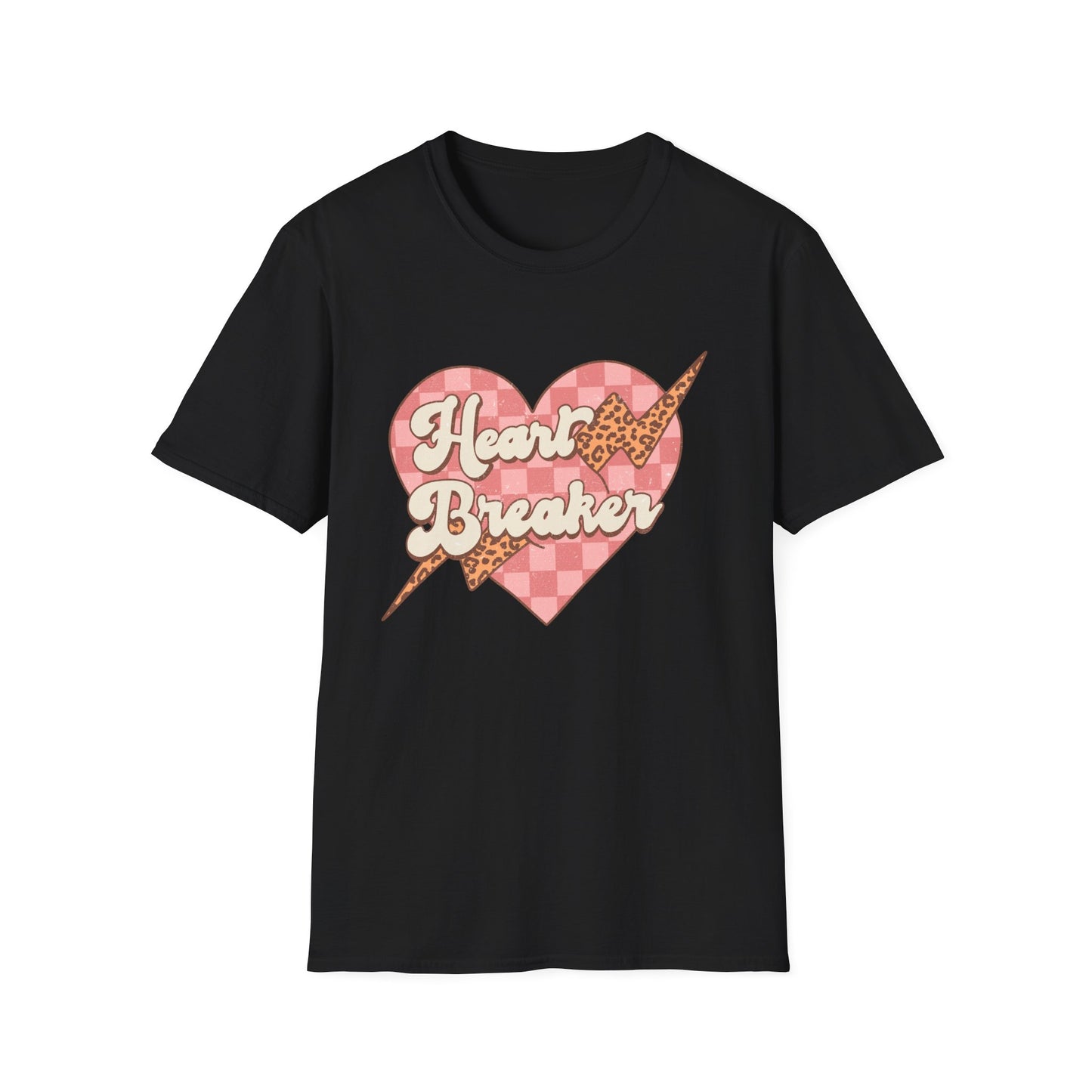 Trendy Heart Breaker T-Shirt - Sassy Leopard Print Lightning Bolt Checkered Heart Tee for Women