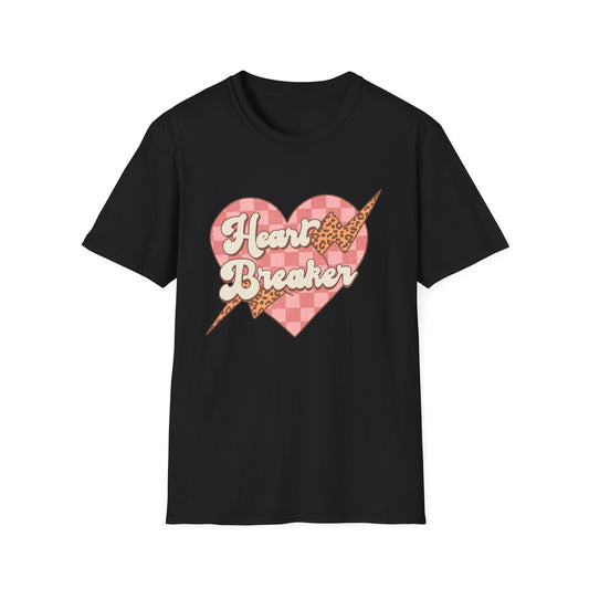 Trendy Heart Breaker T-Shirt - Sassy Leopard Print Lightning Bolt Checkered Heart Tee for Women