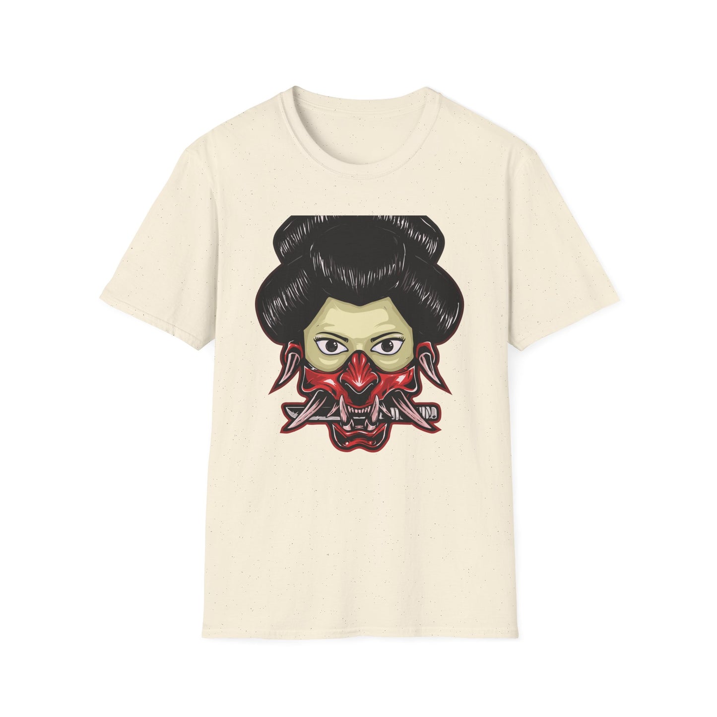Fierce Hannya Mask T-Shirt | Striking Japanese Oni Demon Warrior Tee with Blade | Bold Traditional Art Statement Shirt