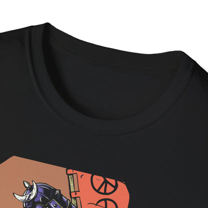 Bold Samurai Skater T-Shirt | Epic Japanese Warrior on Skateboard with Peace Sign Graphic Tee