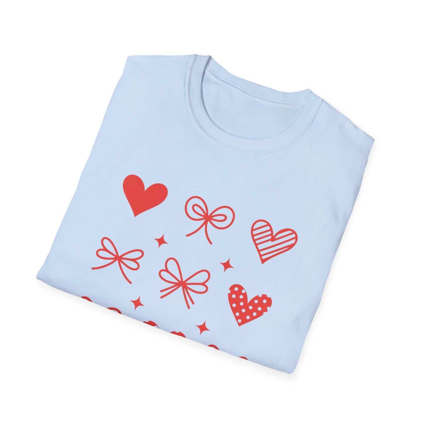 Adorable Valentine's Day Hearts & Bows T-Shirt | Sweet Romantic Love Graphic Tee for Women, Girls & Teens