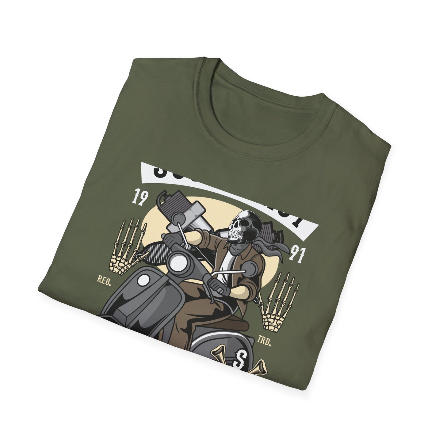 Bold Skull Scooterist T-Shirt | Vintage Biker Rider Tee for Men | Authentic Retro Old School Scooter & Crossbones Design