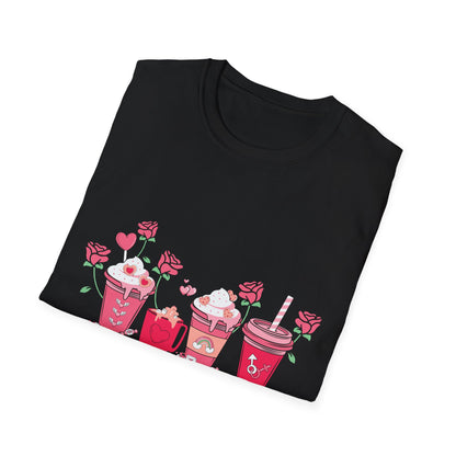 Charming Valentine's Sweet Treats T-Shirt | Adorable Love Drinks & Hearts Tee | Perfect Romantic Gift for Couples & Her