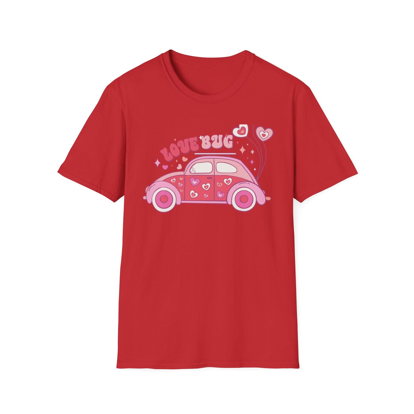 Groovy Love Bug T-Shirt | Adorable Retro Pink VW Beetle & Hearts | Sweet Valentine's Day Gift for Her