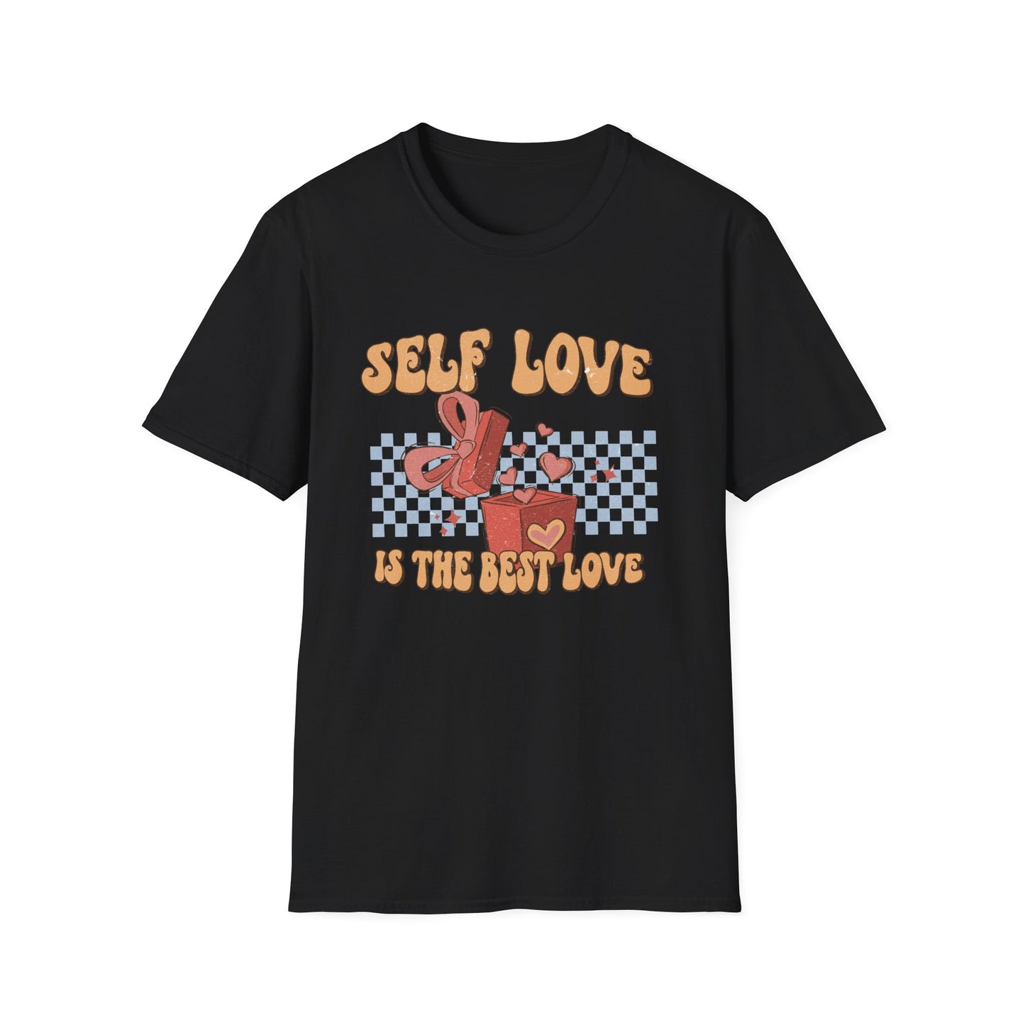 Empowering Self Love Is The Best Love T-Shirt | Groovy Retro Gift Tee | Positive Vibes Checkerboard Style