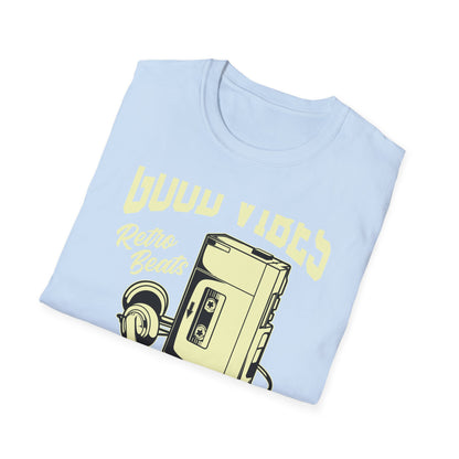 Awesome Retro 80s Music Good Vibes T-Shirt - Vintage Cassette Player & Headphones Tee | Nostalgic Portable Stereo Gift