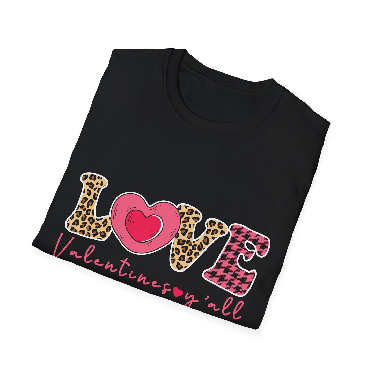 Charming Leopard & Plaid LOVE Valentines Y'all T-Shirt - Trendy Southern Sweetheart Tee for Women, Perfect Valentine's Day Gift
