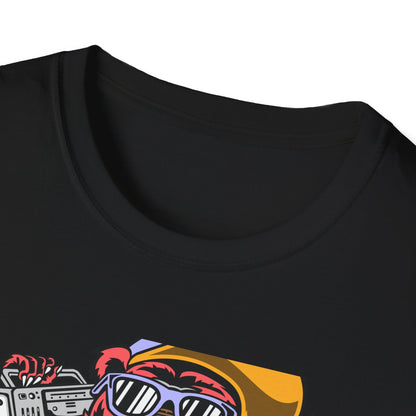 Rad Hip Hop Bear Boombox T-Shirt - Retro Street Style Graphic Tee for Music Lovers & 90s Fans