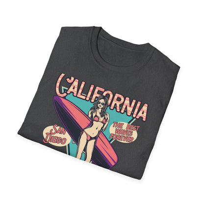 California Surfing Paradise T-Shirt | Retro San Diego Beach Babe Tee - Iconic Summer Waves & Vacation Apparel