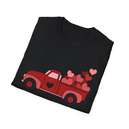 Charming Red Pickup Truck Hearts T-Shirt | Sweet Love Delivery Valentine's Day Gift Tee for Her & Him