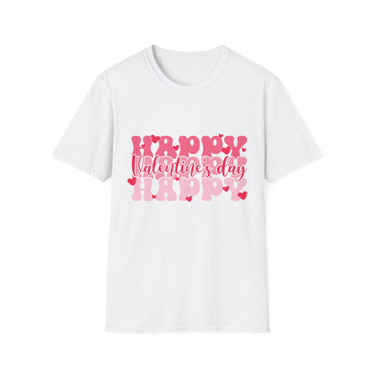 Groovy Happy Valentine's Day T-Shirt | Retro Pink Hearts Love Tee | Cute Festive Cupid Shirt for Women & Men