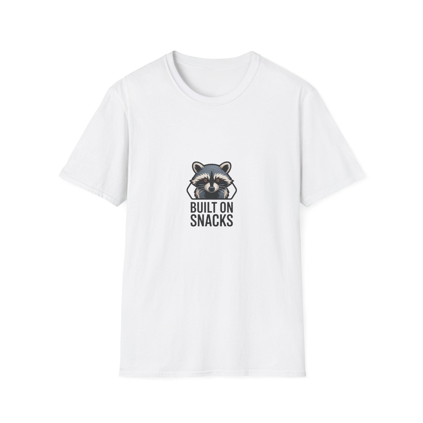 Hilarious Raccoon 'Built On Snacks' T-Shirt | Funny Animal Foodie Tee | Awesome Snack Lover Gift