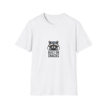 Hilarious Raccoon 'Built On Snacks' T-Shirt | Funny Animal Foodie Tee | Awesome Snack Lover Gift