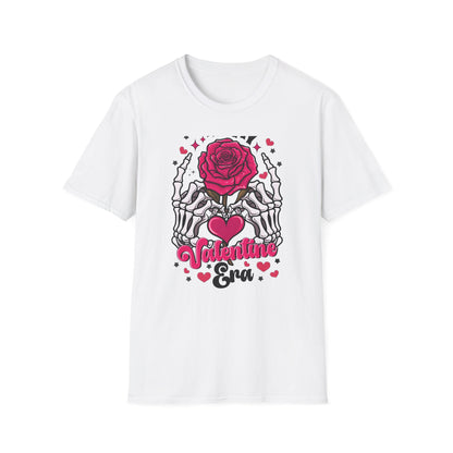 Spooky Sweet Valentine's T-Shirt: Skeleton Hands Holding Pink Rose & Heart - Unique Gothic Love Tee Gift