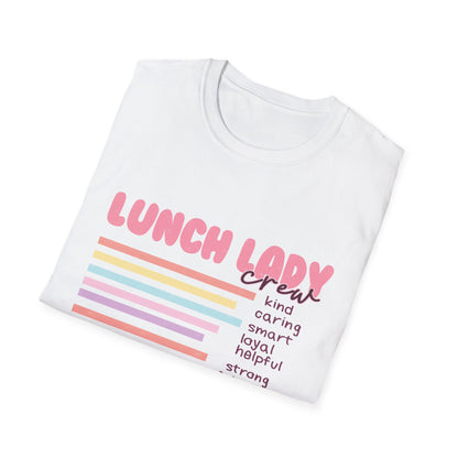 Awesome Lunch Lady Crew T-Shirt - Retro Pastel Stripes & Heartfelt Qualities - Unique School Cafeteria Staff Appreciation Tee