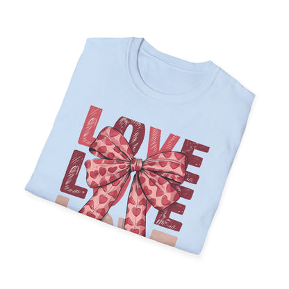 Charming Pink Heart Bow 'LOVE' T-Shirt - Sweet Valentine's Day & Romantic Women's Graphic Tee