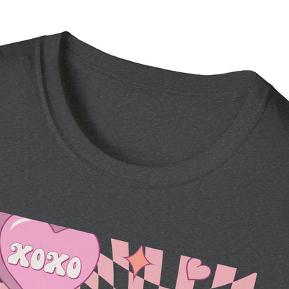Groovy Conversation Hearts T-Shirt | Y2K Aesthetic Wavy Checkerboard Valentine's Day Tee | Adorable Retro Love Gift