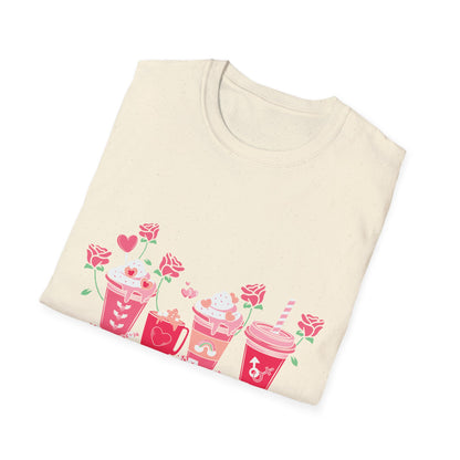 Charming Valentine's Sweet Treats T-Shirt | Adorable Love Drinks & Hearts Tee | Perfect Romantic Gift for Couples & Her