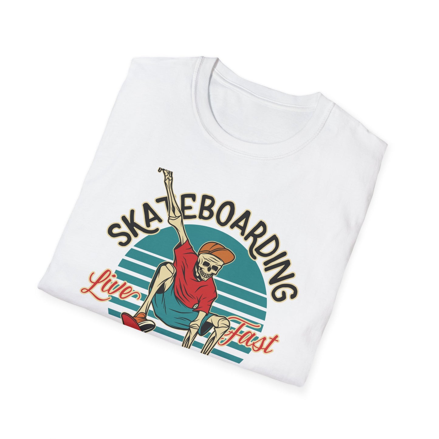 Cool Vintage Skeleton Skater T-Shirt | Live Fast Die Young Retro Skateboarding Graphic Tee for Extreme Fans