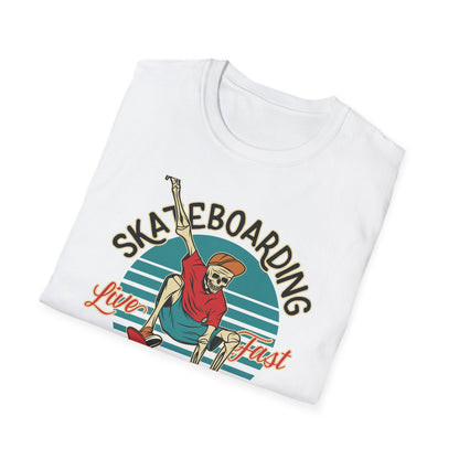 Vintage Skateboarding Skeleton T-Shirt | "Live Fast Die Young" Retro Skater Tee for Edgy Style