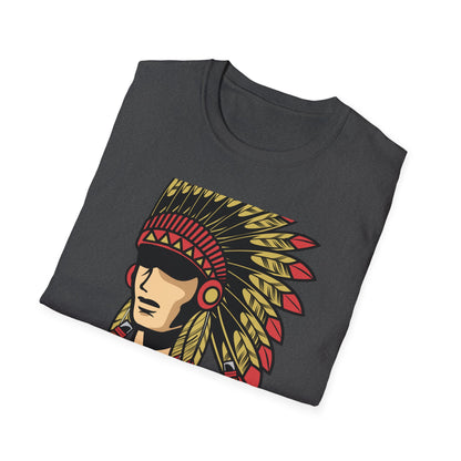 Bold Indigenous Warrior Chief T-Shirt | Majestic Feather Headdress & Tomahawks Tee | Powerful Cultural Design Gift