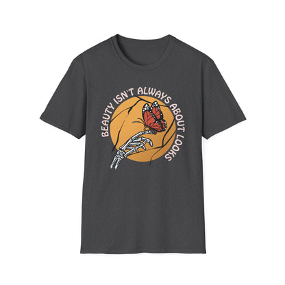 Captivating Skeleton Hand & Monarch Butterfly T-Shirt | Inner Beauty Quote Graphic Tee | Unique Aesthetic Statement