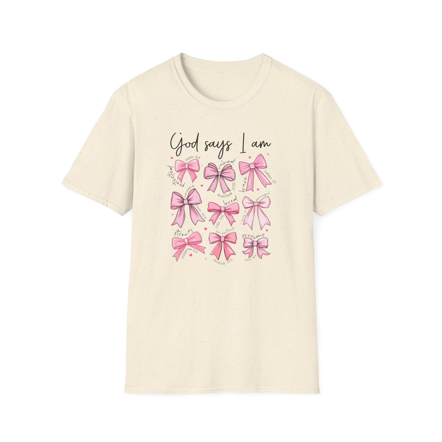 Empowering God Says I Am T-Shirt | Christian Affirmation Pink Bow Tee | Inspiring Bible Verse Faith Apparel for Women & Girls