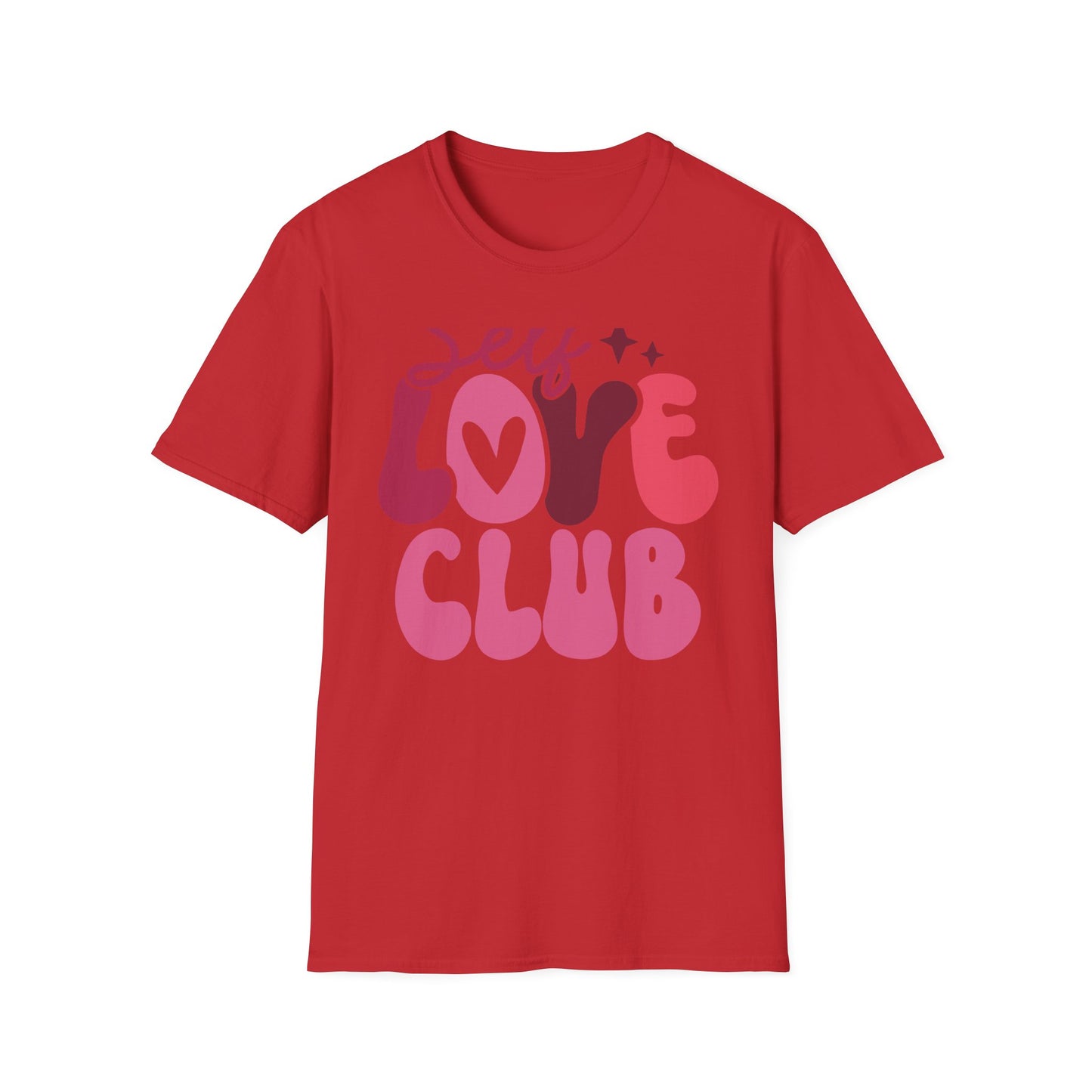 Vibrant Self Love Club T-Shirt | Groovy Retro Heart Design | Empowering Positive Vibes Tee for Women