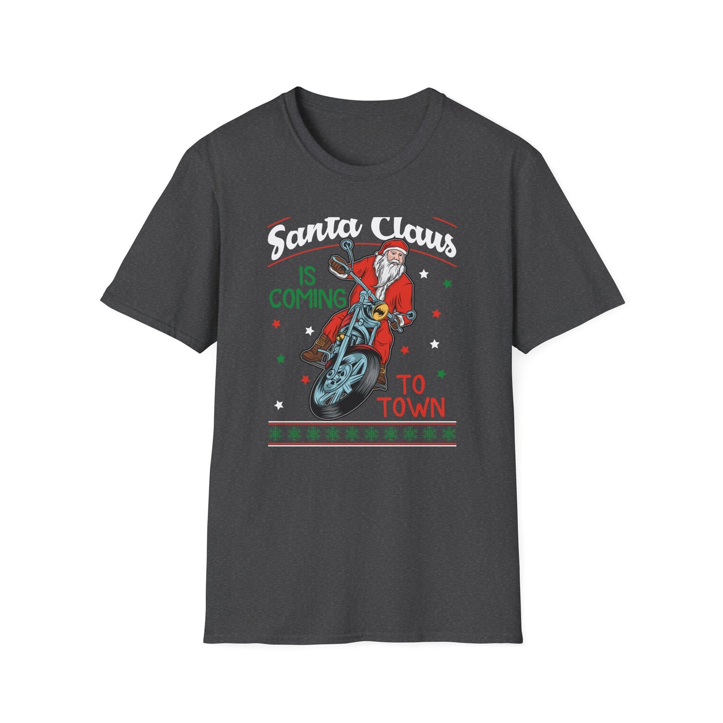 Epic Santa Biker T-Shirt - Cool Christmas Motorcycle Tee | Funny Holiday Rider Apparel Gift for Men & Women | 'Santa Is Coming To Town'