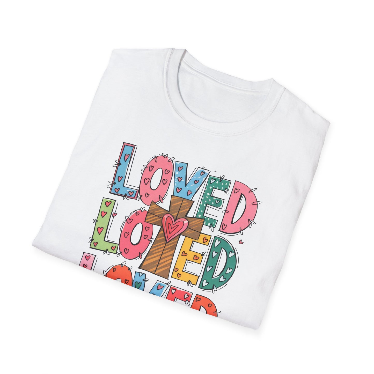 Vibrant Loved John 3:16 T-Shirt | Christian Faith Cross Hearts Tee | Uplifting Scripture Apparel for Women & Believers