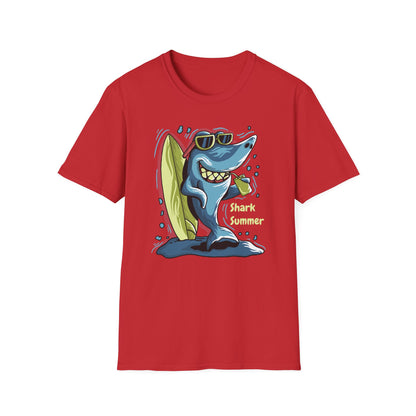 Chill Shark Summer Surfer T-Shirt | Funny Beach Vacation & Ocean Lover Tee | Awesome Ocean Vibes Gift for Men & Women