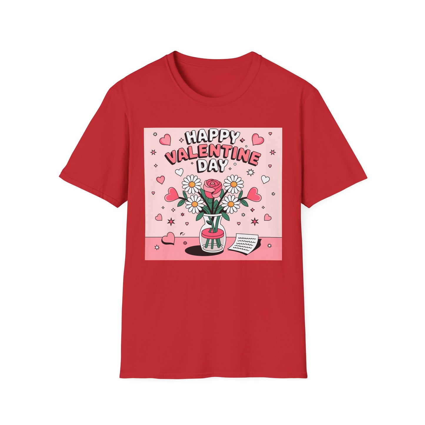 Happy Valentine's Day Floral T-Shirt | Retro Hearts & Daisy Bouquet Tee | Sweet Romantic Gift Idea